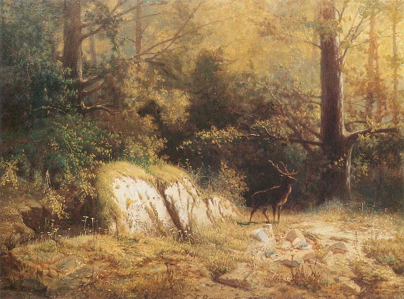 unknow artist Forest landscape with a deer.